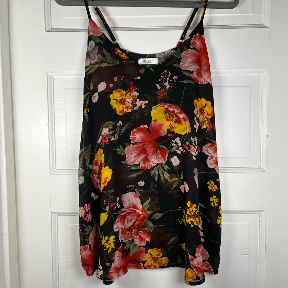 Vibrant Red and Orange Floral Camisole Top